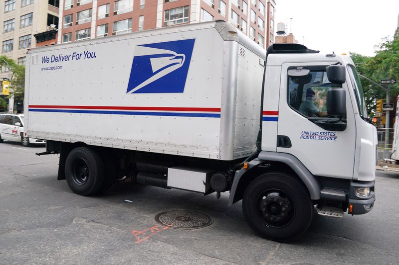 A U.S. Postal Service truck is pictured in Manhattan, New