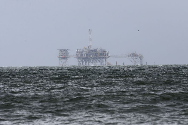 An offshore platform is pictured after Tropical Storm Gordon in