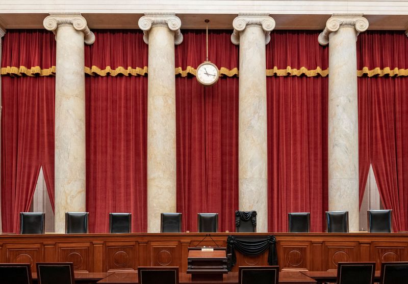 An interior view of the Supreme Court shows the bench