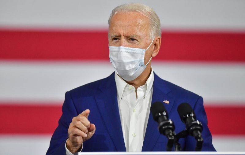 Democratic U.S. presidential nominee Joe Biden speaks at campaign event