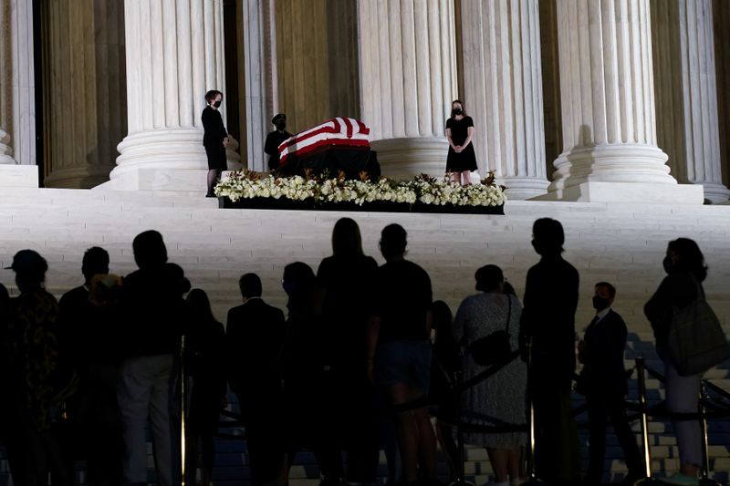 Justice Ruth Bader Ginsburg lies in repose under the Portico