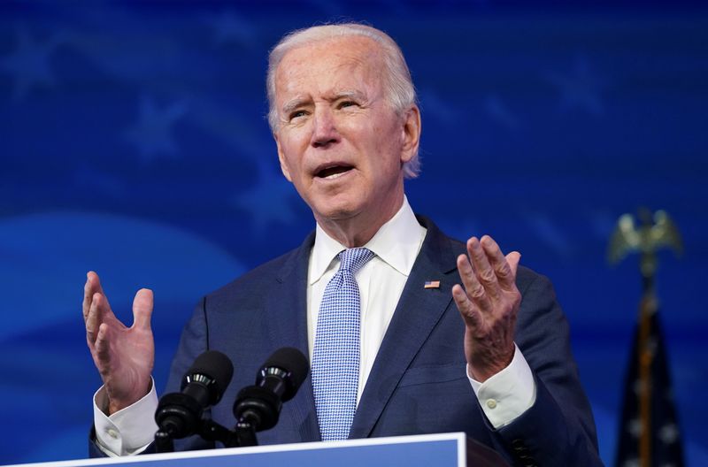U.S. president-elect Joe Biden speaks in Wilmington, Delaware