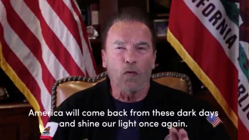 Former California governor Arnold Schwarzenegger speaks in Los Angeles about