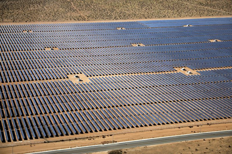 FILE PHOTO: An array of solar panels is seen in