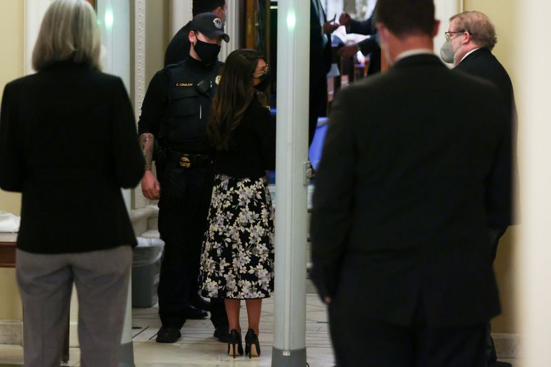 FILE PHOTO: U.S. Representative Boebert is temporarily stopped by Capitol