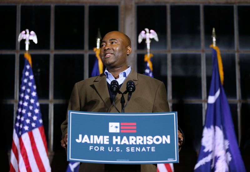 Democratic U.S. Senate candidate Jaime Harrison speaks at a watch