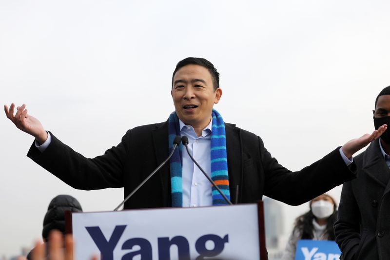 Former Democratic presidential candidate Andrew Yang announces his candidacy for