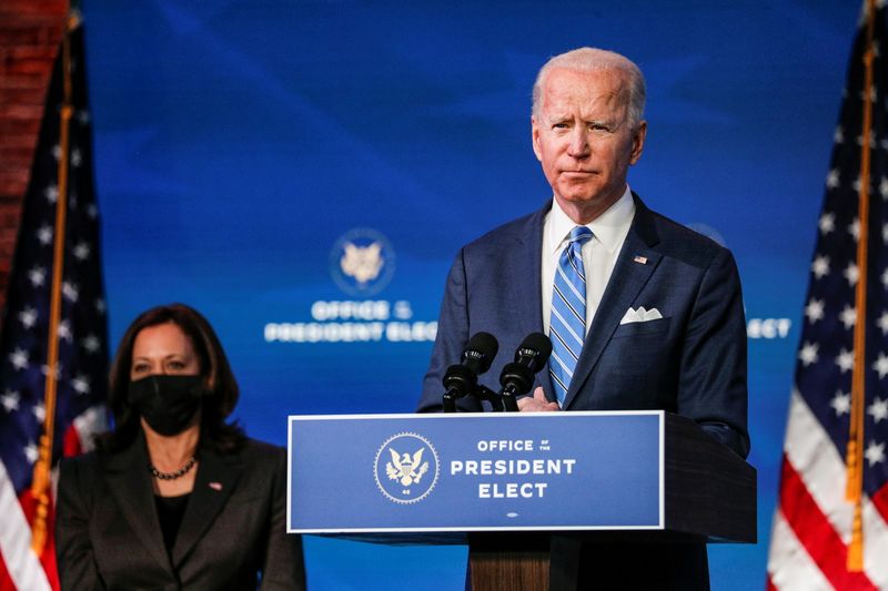 U.S. President-elect Joe Biden delivers remarks during a televised speech