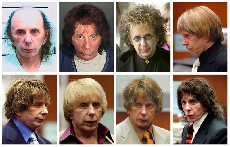 FILE PHOTO: Combination image of music producer Phil Spector wearing