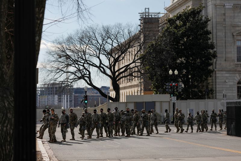 Members of the National Guard patrol near the U.S. Capitol