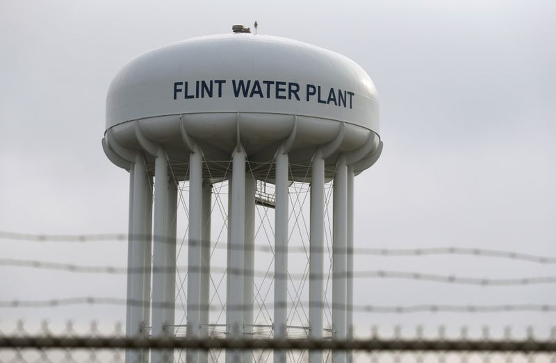 FILE PHOTO: The Flint Water Plant tower in Flint, Michigan