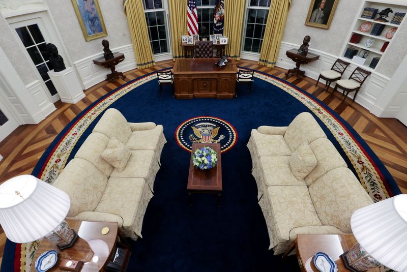A general view shows President Biden’s redecorated Oval Office at