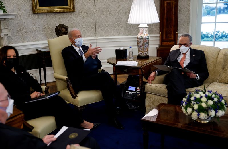 U.S. President Biden and VP Harris discuss coronavirus aid legislation
