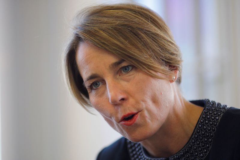 Massachusetts Attorney General Maura Healey answers a question during an