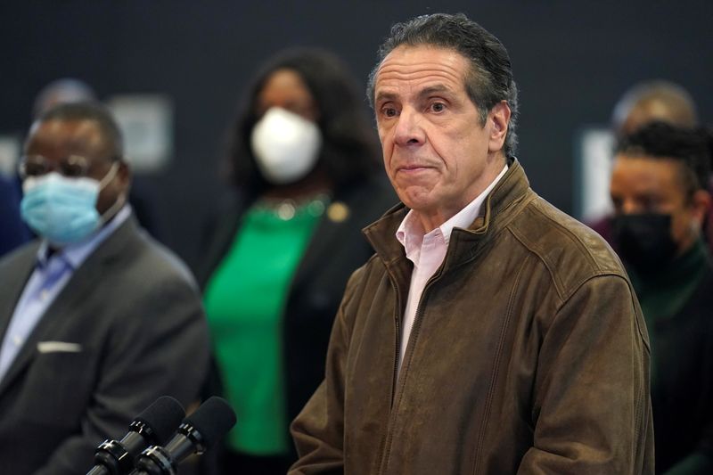 New York Governor Andrew Cuomo visits vaccination site in Brooklyn