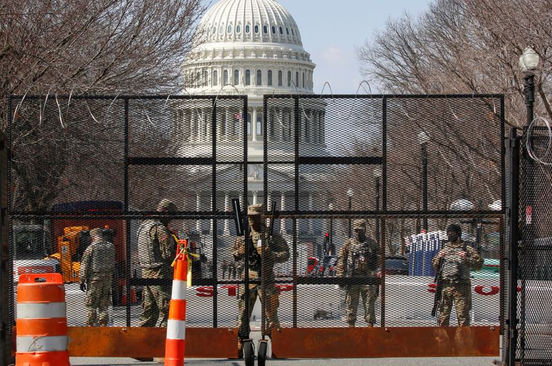FILE PHOTO: National Guard soldiers stand guard near the U.S.