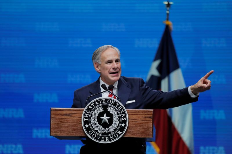 FILE PHOTO: Texas Governor Abbott speaks in 2018