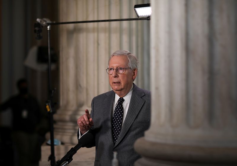 Senate Minority Leader Mitch McConnell is interviewed on Capitol Hill