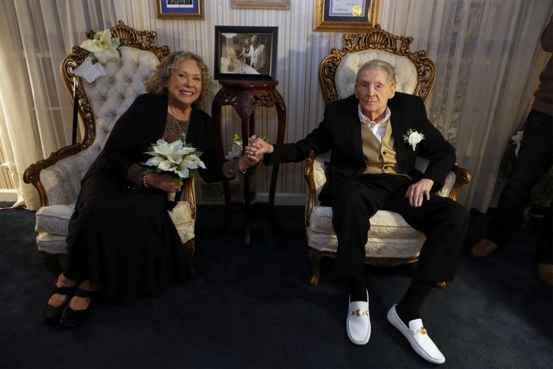 A vaccinated 85-year-old Jerry Lee Lewis renews marriage vows with
