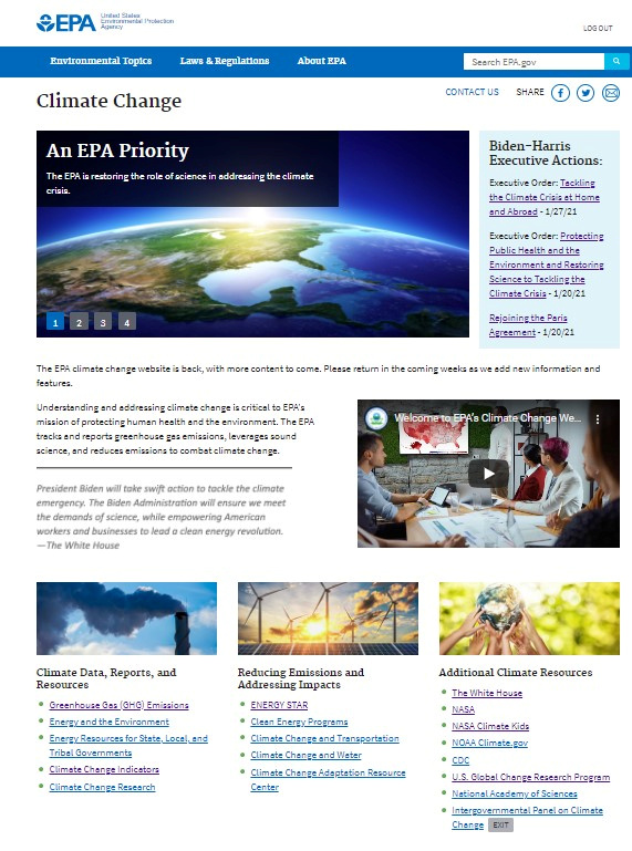 Screenshot of the EPA website