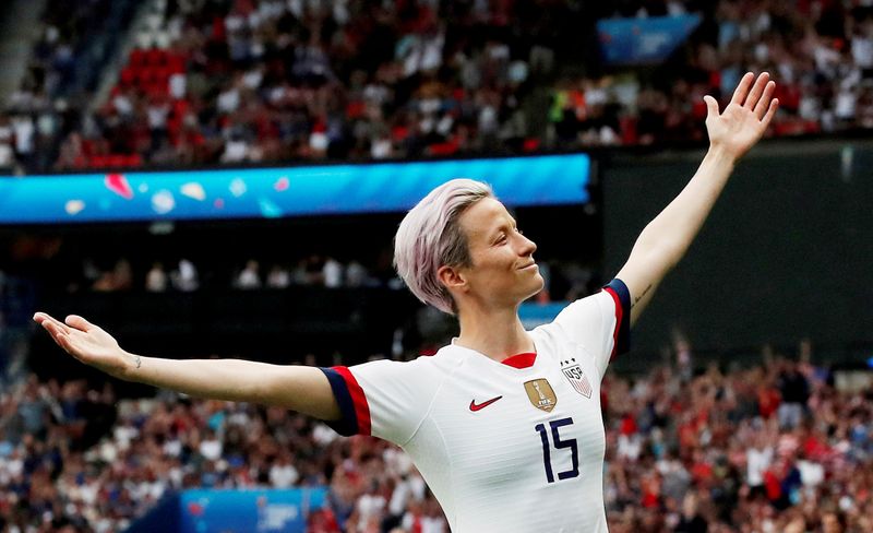 FILE PHOTO: Megan Rapinoe of the U.S. celebrates scoring a