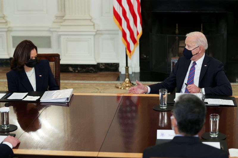 U.S. President Joe Biden meets with immigration advisers at the