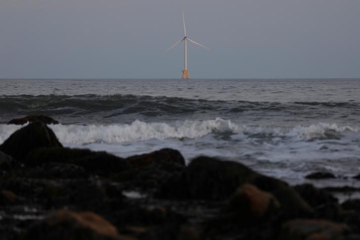 One of the Block Island Wind Farm structures sits in