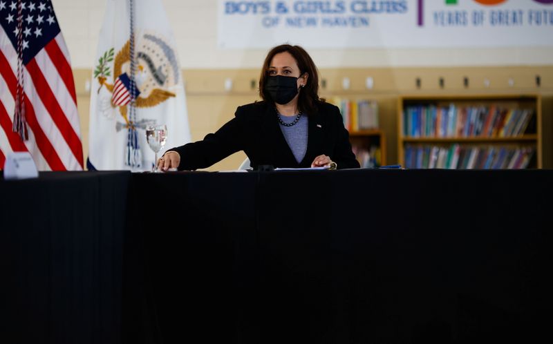 U.S. Vice President Kamala Harris attends a listening session on
