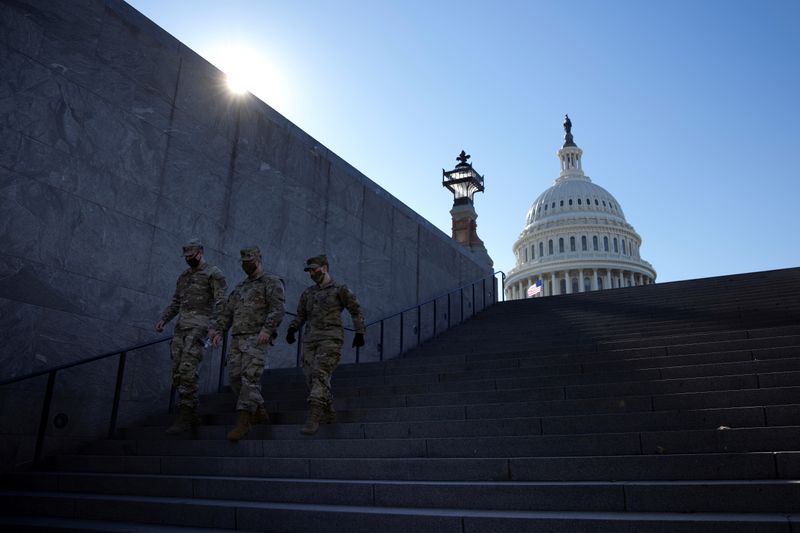 FILE PHOTO: U.S. National Guard soldiers remain on guard on
