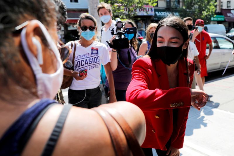 FILE PHOTO: U.S. Rep. Alexandria Ocasio-Cortez (D-NY) makes campaign stop