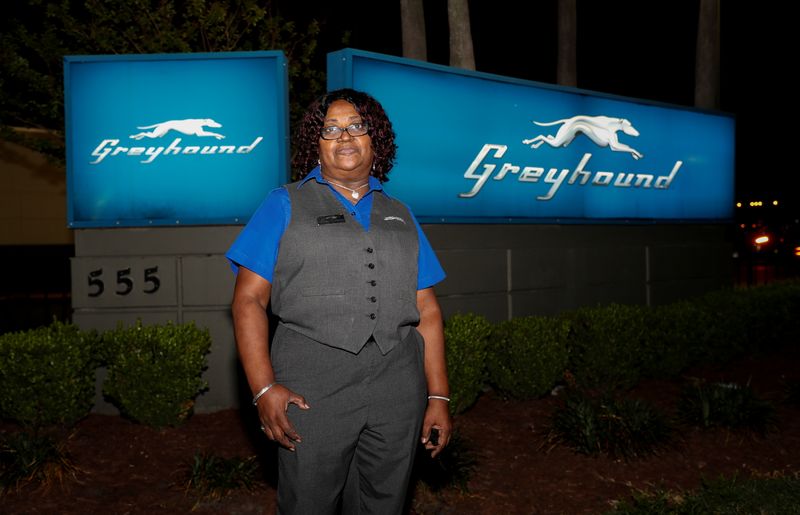 Greyhound Bus driver Marvia Robinson is seen after her overnight