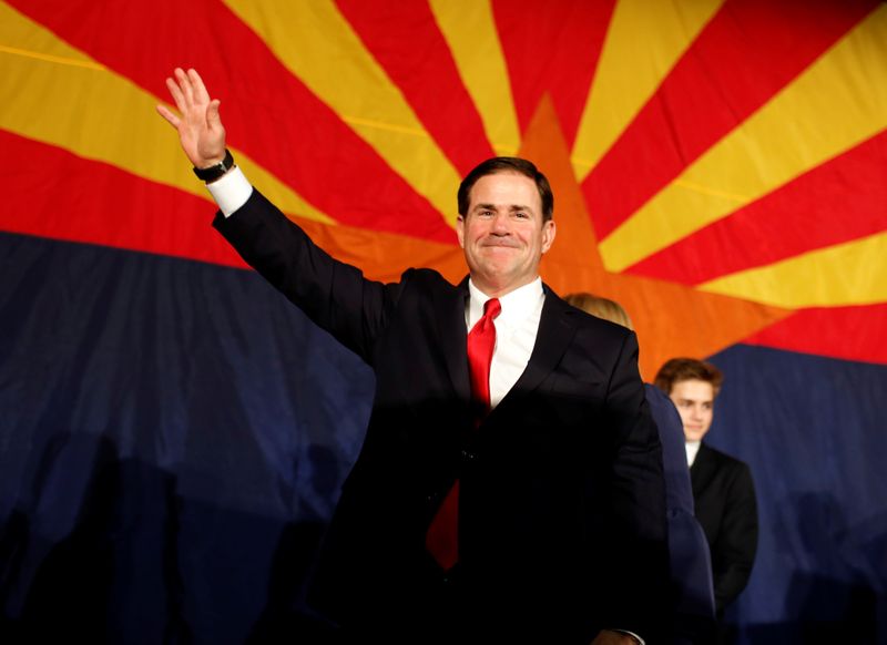 Arizona Gov. Doug Ducey greets the GOP midterm elections watch