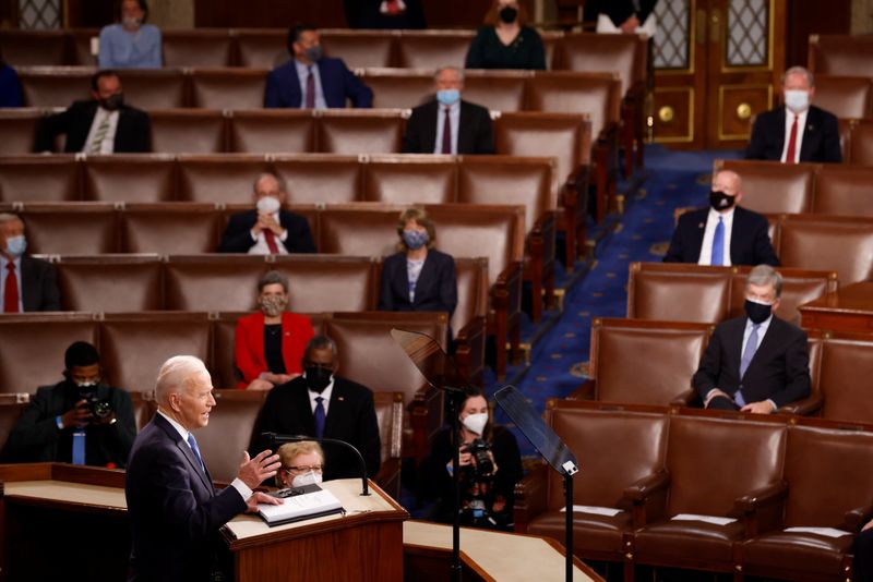U.S. President Joe Biden delivers his first address to a