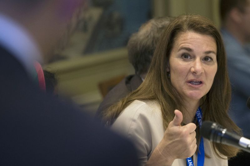Melinda Gates speaks during a news conference in New York