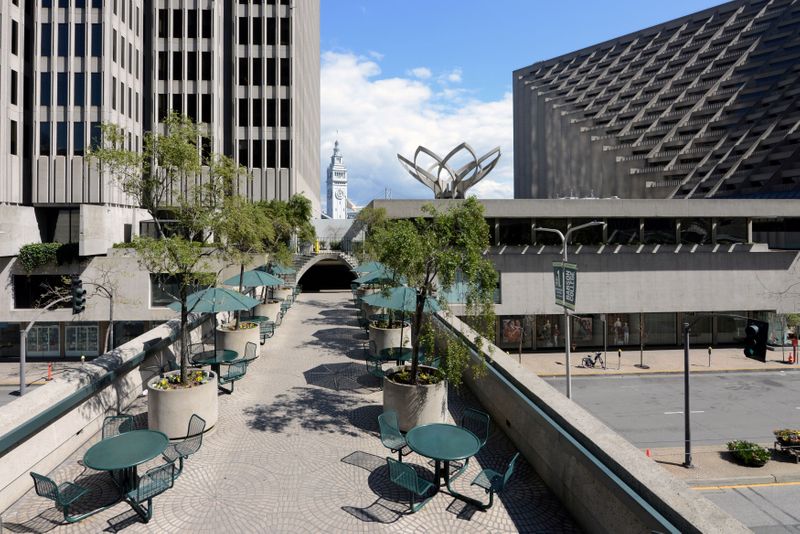 San Francisco’s Embarcadero Center, typically bustling during the work week,