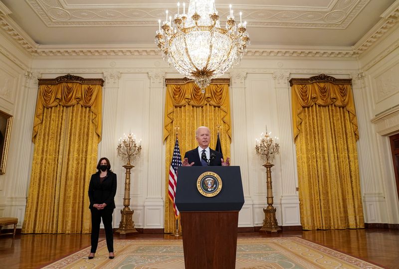 U.S. President Joe Biden speaks to reporters at the White