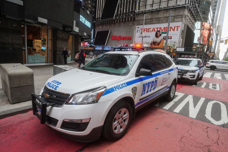 A police car is pictured in Times Square in New
