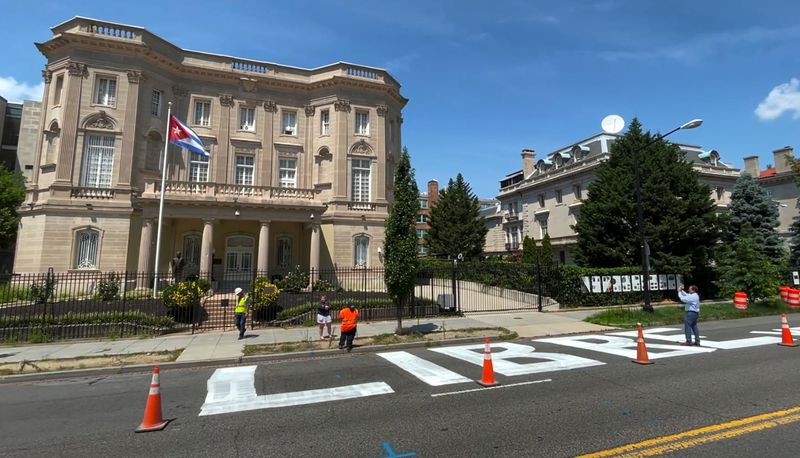 Video grab shows message “Cuba Libre” painted in giant block