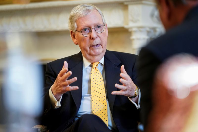Senate Minority Leader Mitch McConnell (R-KY) speaks during an interview