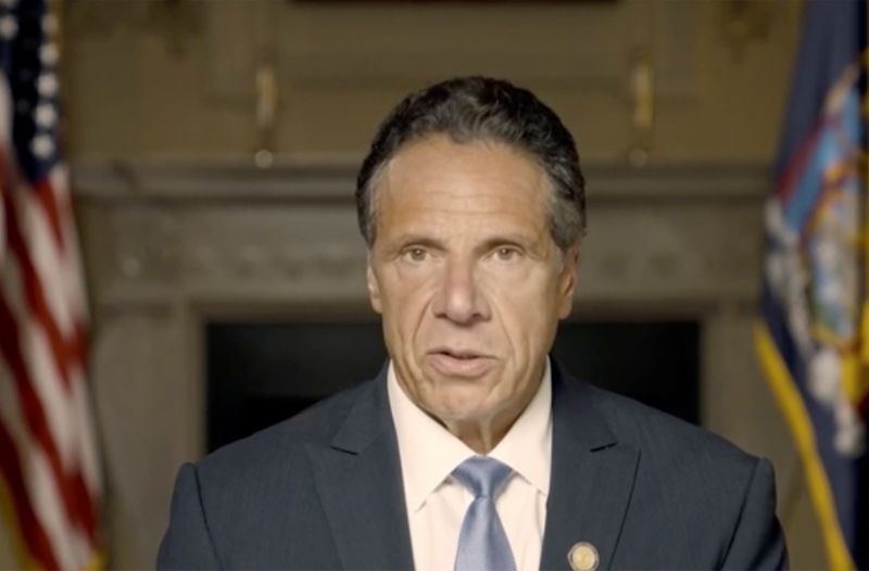 New York Governor Andrew Cuomo makes a statement in a