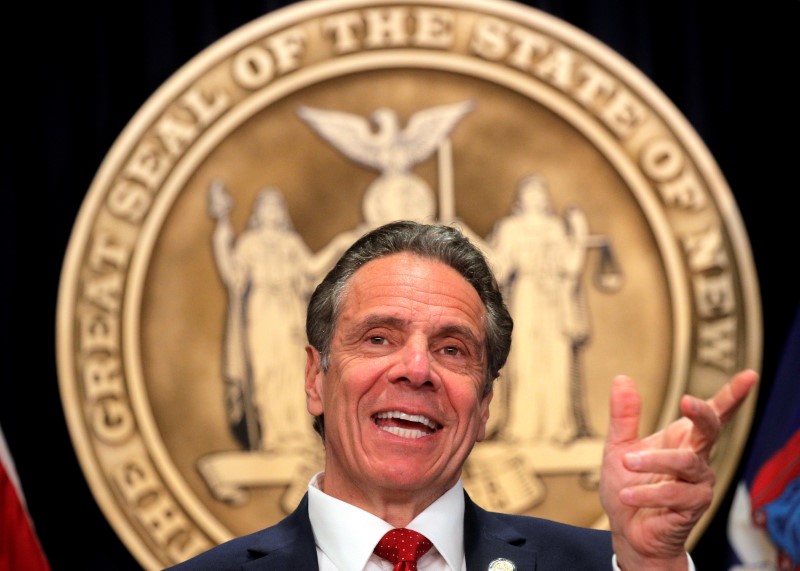 New York Governor Andrew Cuomo speaks at his offices in