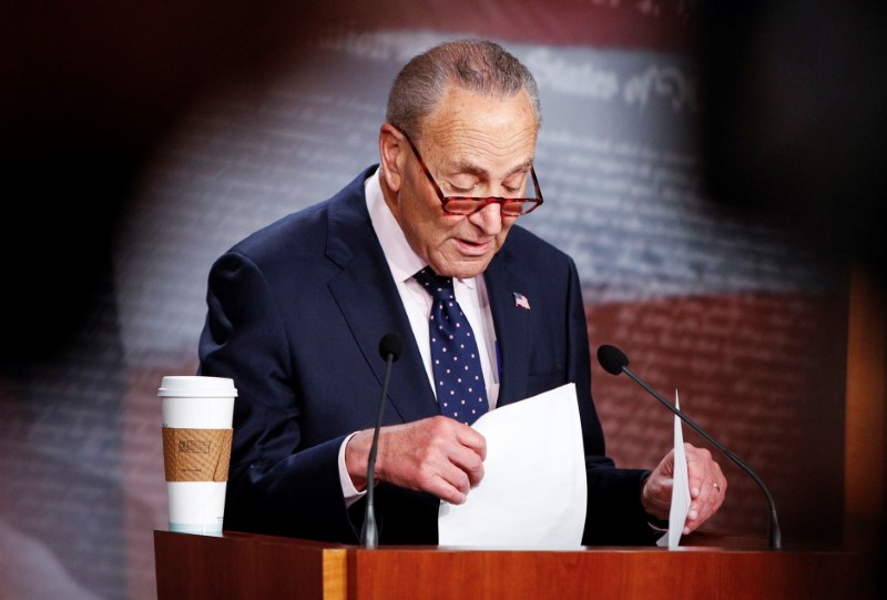 U.S. Senate Majority Leader Chuck Schumer holds news conference at