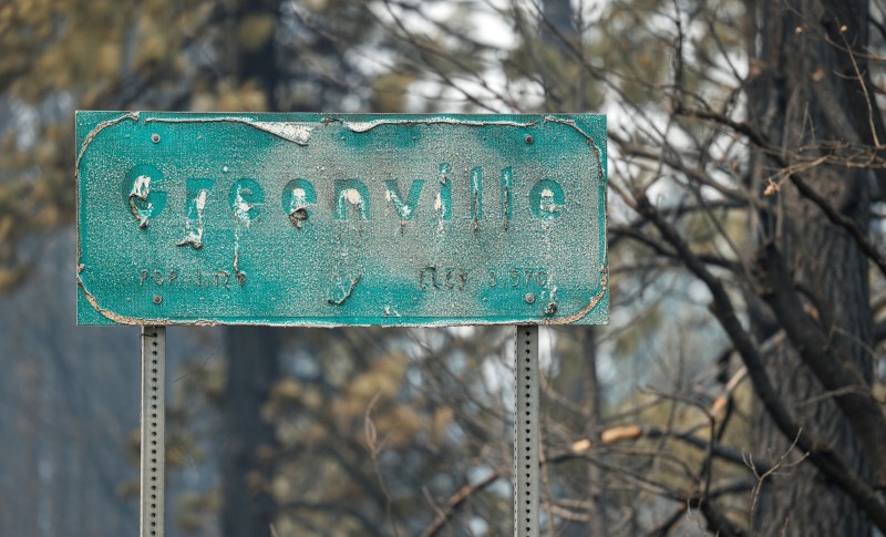 Melted letters on sign after the Dixie Fire in Greenville,