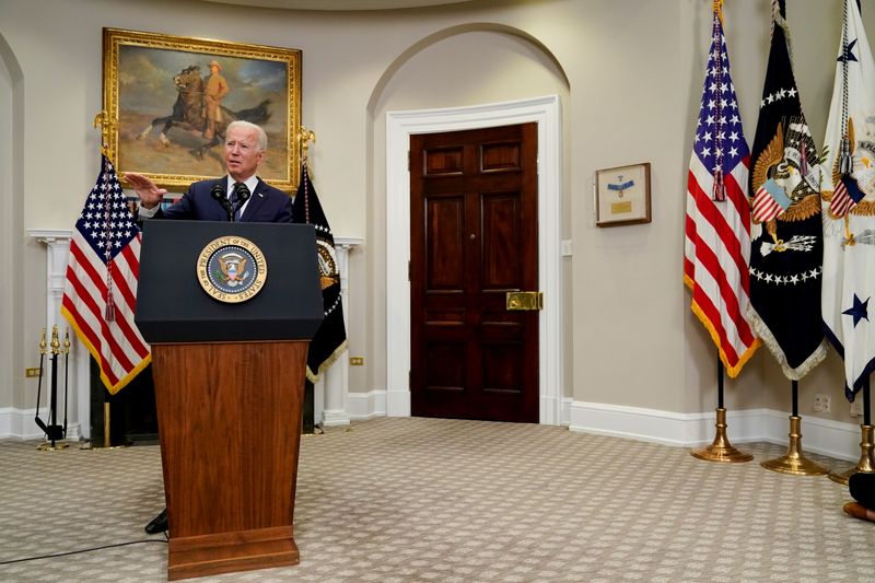 U.S. President Joe Biden speaks about Hurricane Henri and the