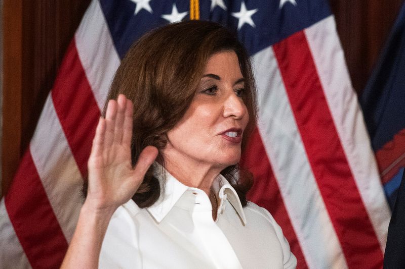 New York Governor Kathy Hochul takes part in a ceremonial