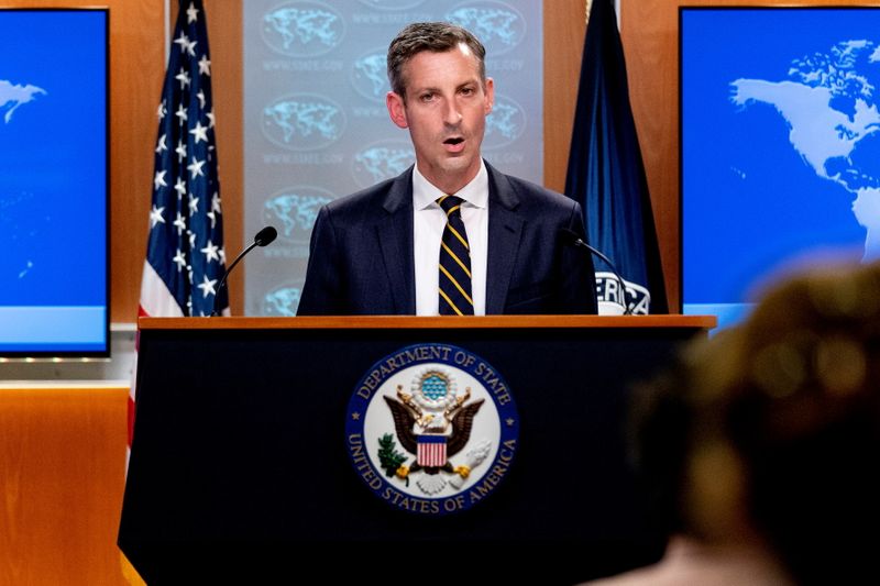 FILE PHOTO: State Department spokesman Ned Price speaks on the