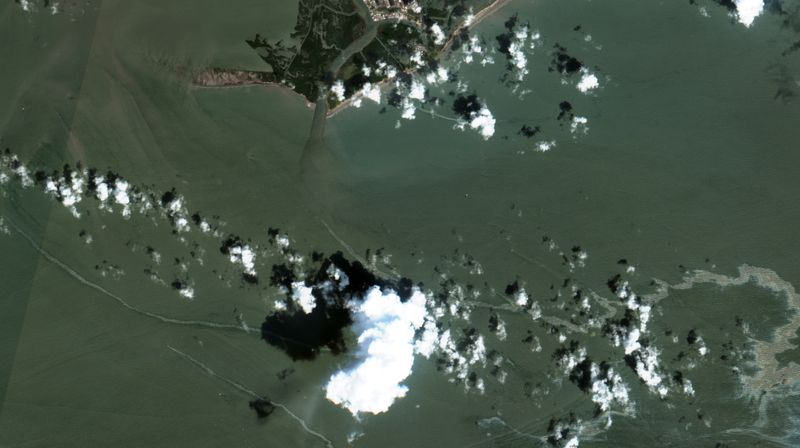 A satellite image shows an oil slick following Hurricane Ida,