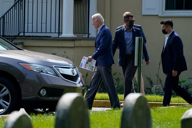 U.S. President Joe Biden leaves after attending Mass in Wilmington