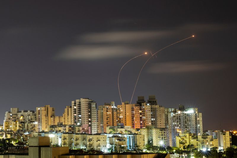 FILE PHOTO: Streaks of light are seen as Israel’s Iron
