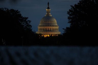 The U.S. Capitol building is pictured at dawn along the